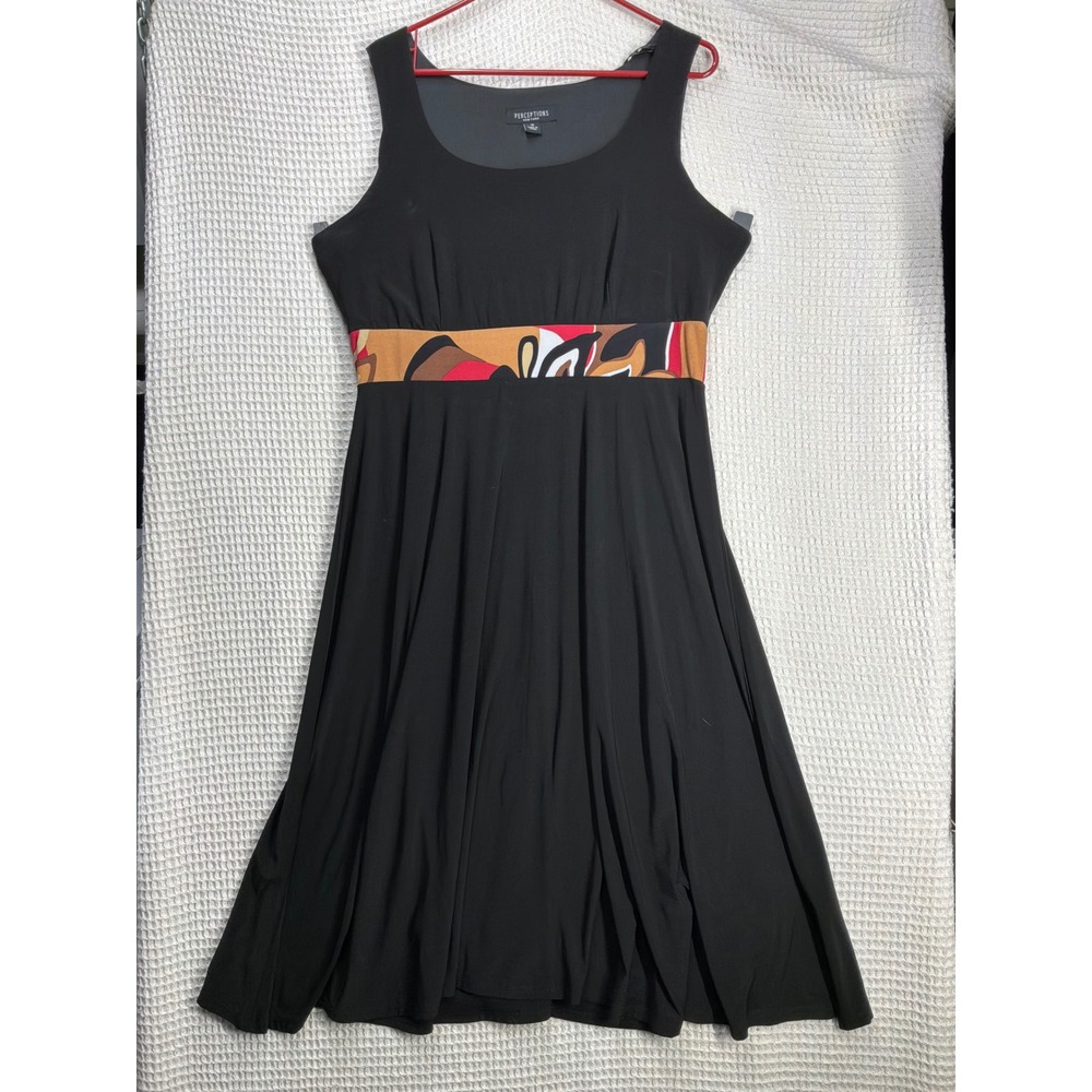 Mod Womens Perceptions New York Empire Waist Midi Dress 16 Black Multi